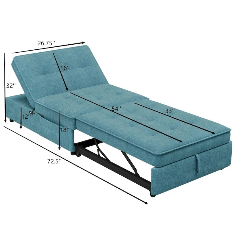 72.5 Linen 4-in-1 3-Seater Sleeper Sofa with 5-Level Adjustable Backrest And Storage Pocket