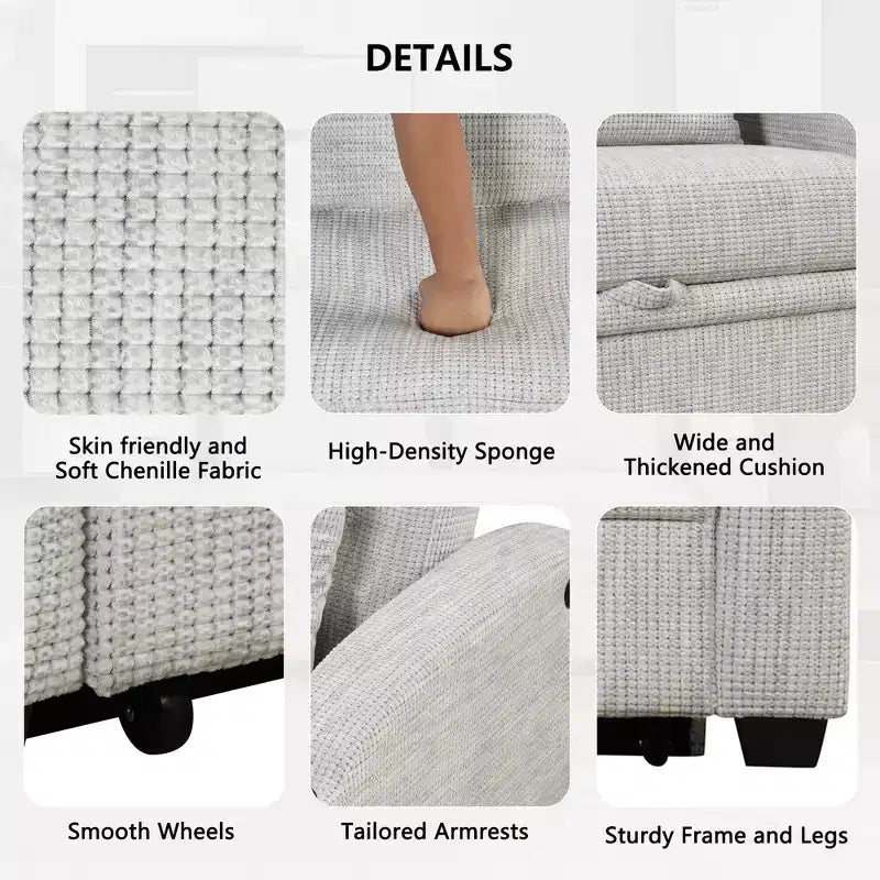 61.6 Modern Chenille Convertible Sofa Bed with USB Ports, Cup Holders & Adjustable Backrest for Living Room, Apartment