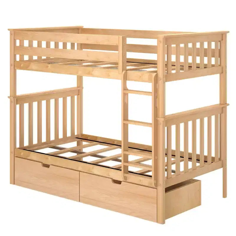 Solid Wood Twin over Twin Bunk Bed for Kids with Underbed Storage Drawers