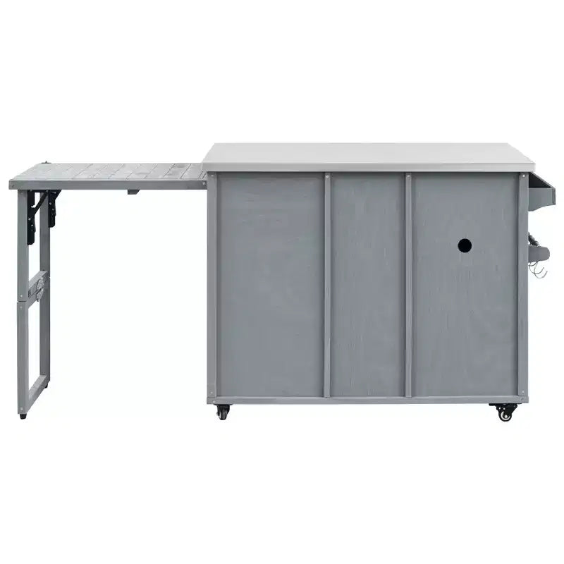 FAMYYT 78.3-Inch Outdoor Kitchen Island with Stainless Steel Countertop, Foldable BBQ Station, and Storage Cabinets, Grey Blue