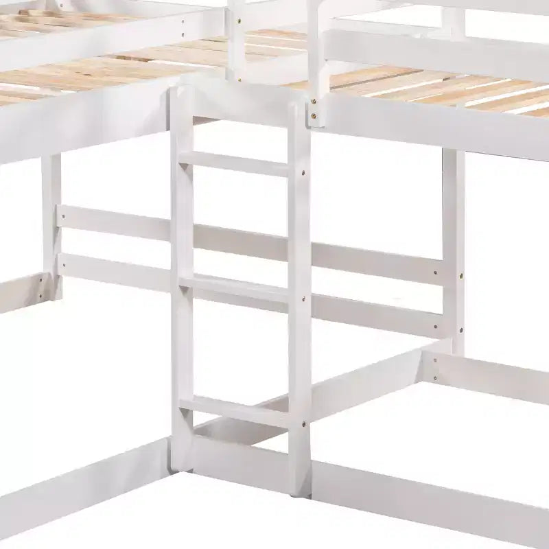 L Shaped Bunk Bed for 4 Kids, Quad Bunk Bed with Slide Full and Twin Wood Bunk Frame for Bedroom Dorm