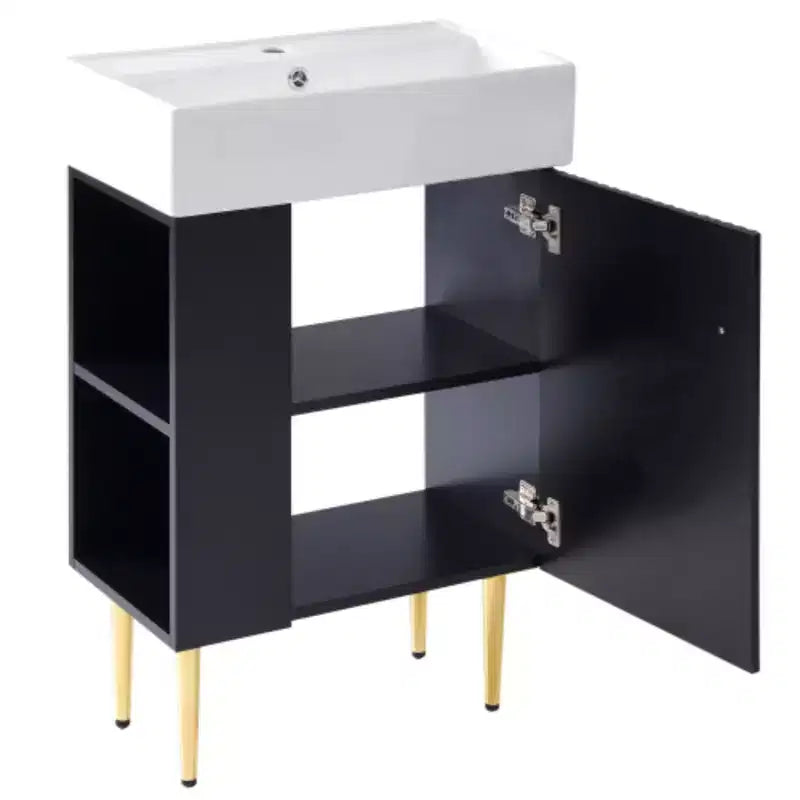 21.6 white Bathroom vanity, Combo Cabinet, Bathroom Storage Cabinet, Single Ceramic Sink, Left side storage