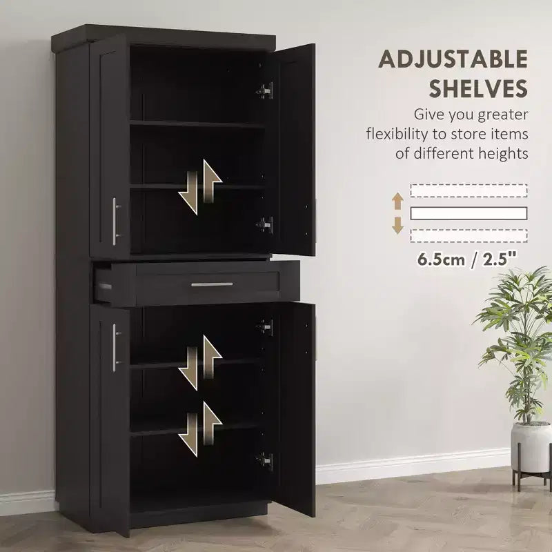 Modern Kitchen Pantry Freestanding Cabinet Cupboard with Doors and Drawer, Adjustable Shelving