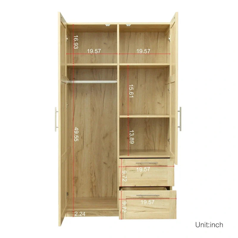 White Wood Wardrobe Armoire Storage Cabinet with Doors,Drawers,Hanging Rod