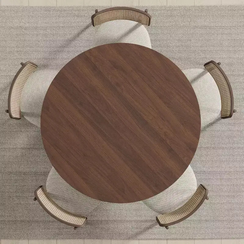 PexFix 45 x45 Solid Wood Round Dining Table with Walnut Finish and Elegant Arched Legs for Modern Dining Rooms & Kitchens