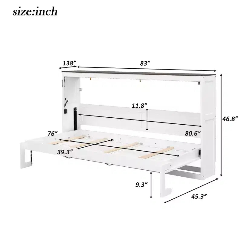 Twin Size Murphy Bed with LED Light, can be Folded into a Cabinet, Hidden Wall Bed Cabinet for Guest Room