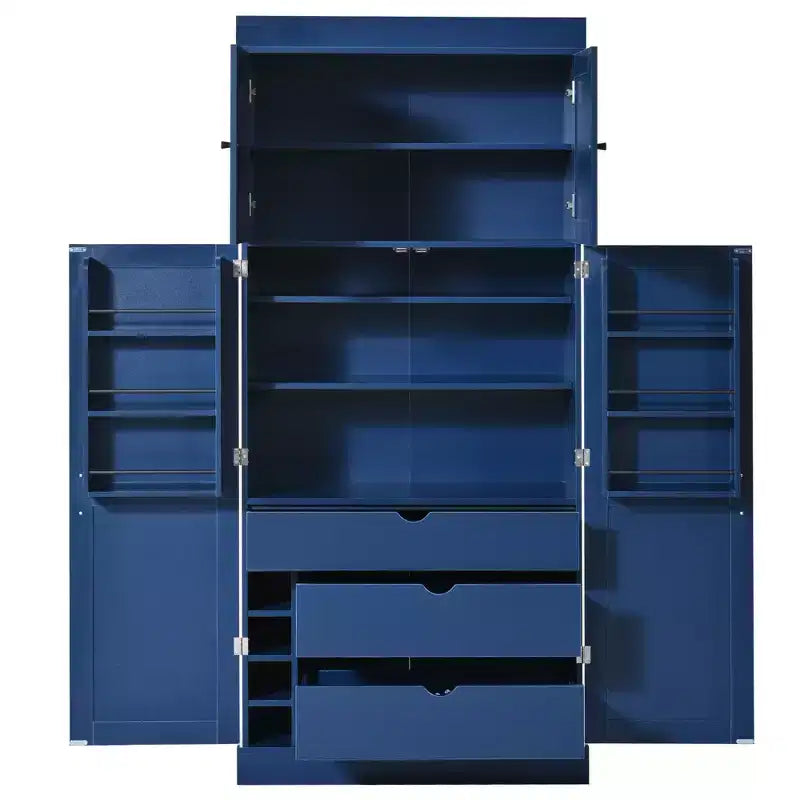 77H Freestanding Kitchen Pantry, Farmhouse Storage Cabinet with Adjustable Shelves, Door Shelves, Drawers & Wine Racks - ModernLuxe