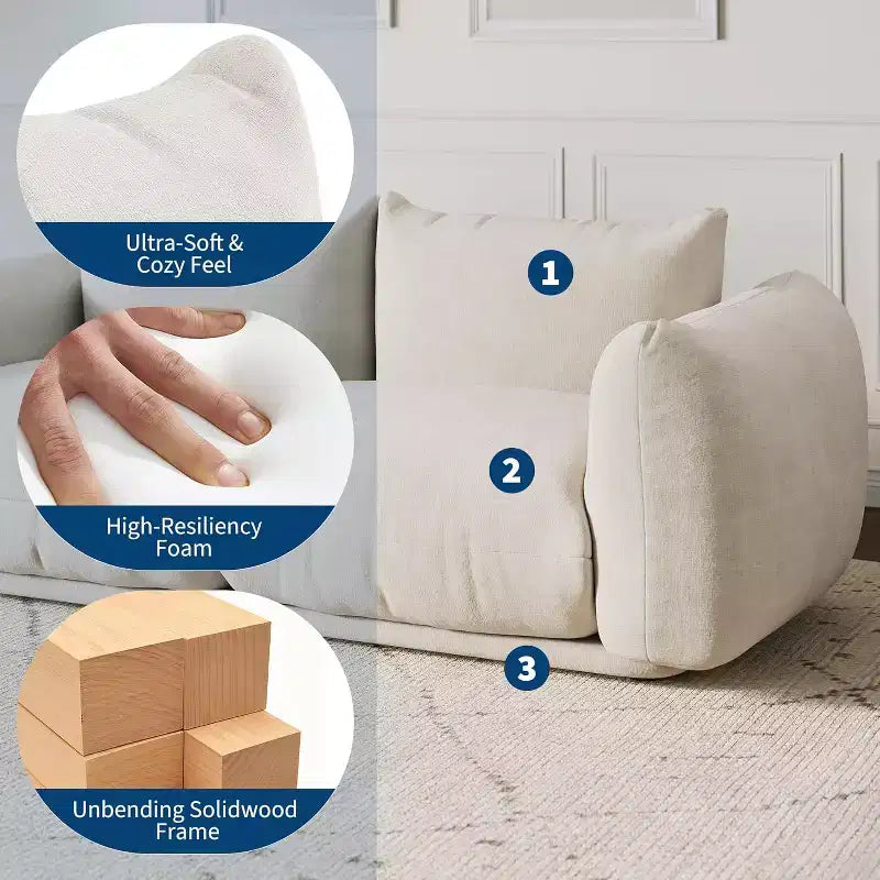 Chenille Fabric Modular Love Seat Sofa, 2-Seater Cloud sofa with High Resilience Sponge, Small Space Boneless Sofa
