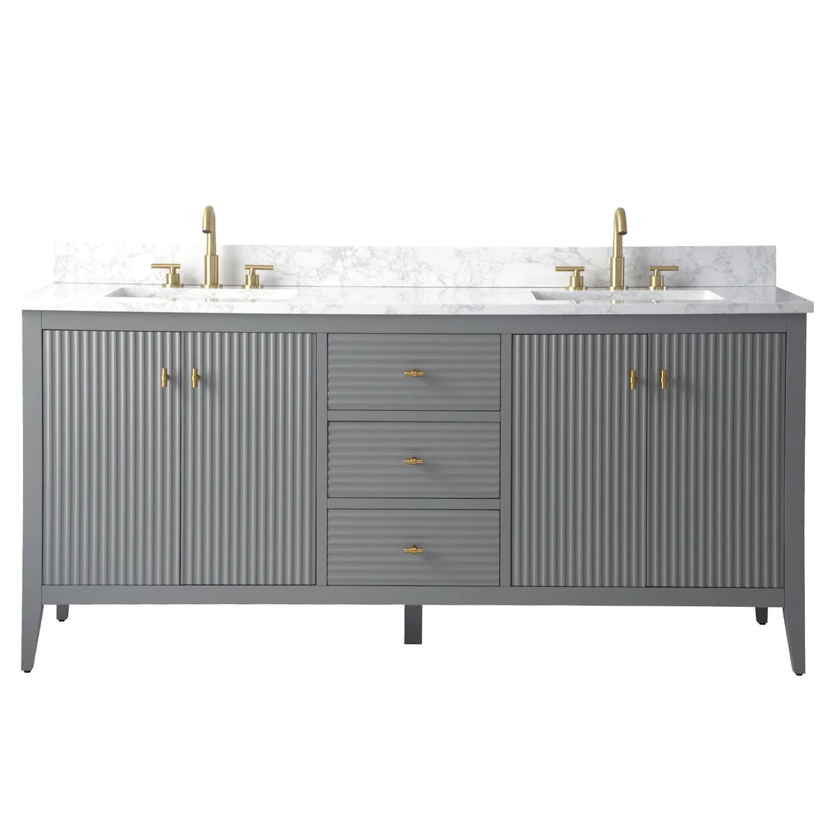 Meuble-lavabo de salle de bain Vanity Art 72 po à double vasque avec dessus en marbre reconstitué