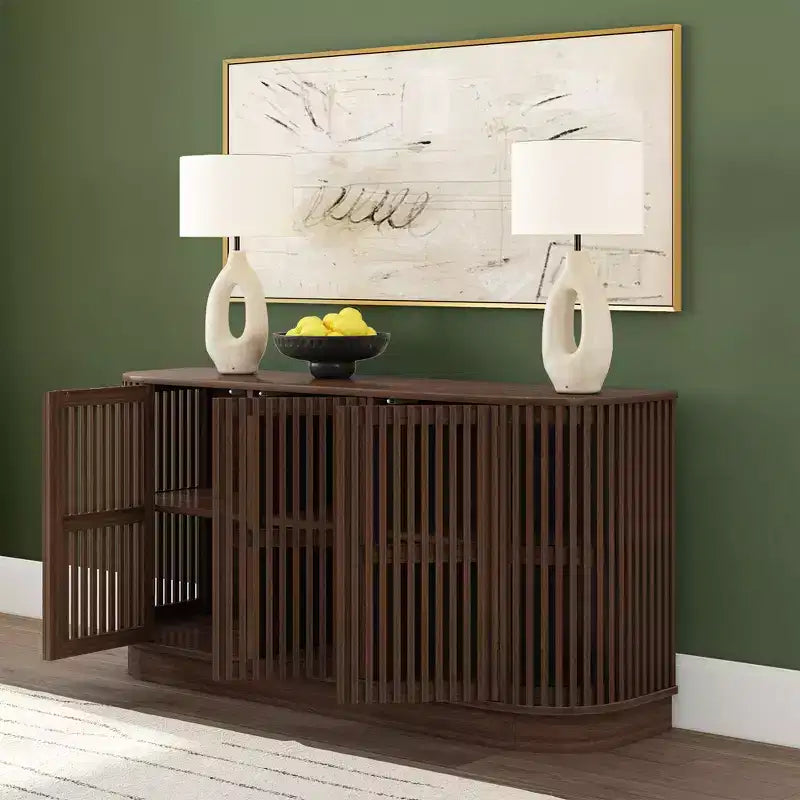 Plank+Beam Contour Solid Wood Sideboard with 3 Doors, 59 TV Stand for Living Room