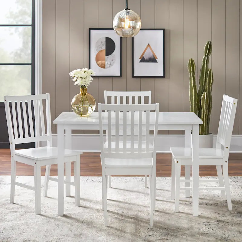 Set of 4 Solid Wood Slat-Back Dining Chairs, Sturdy Frame, Classic Design, Easy Assembly