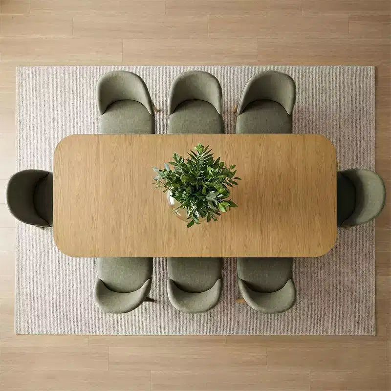 9-Piece Dining Set for 8, Extendable Trestle Base Table with Upholstered Chairs Featuring Solid Wood Legs-Panipeachy