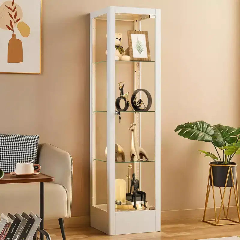 Bekrvio 4-Tier Glass Display Cabinet Case with Lock, 63 Curio Cabinet Tempered Glass Door & Adjustable Shelves