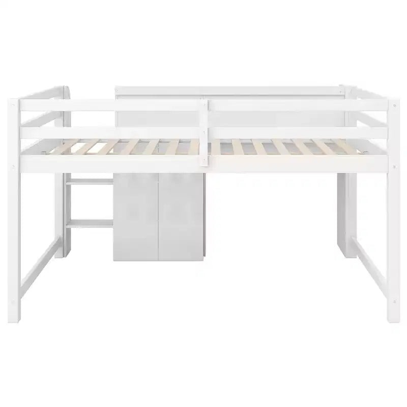 Pink/White Low Loft Bed with Desk, Storage & Whiteboard – Twin, 1-Person