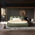 MAYEERTY Queen Size Luxury Upholstered Platform Bed with Oversized Padded Backrset and Solid Wood Frame Green
