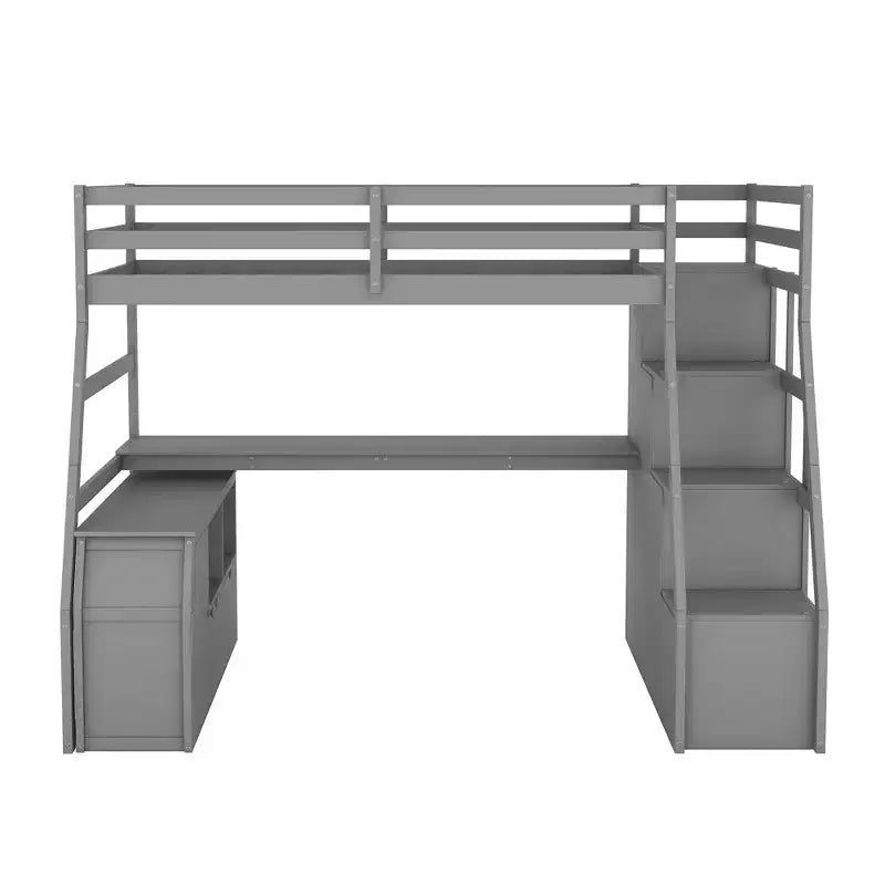 Twin Size Loft Bed with 7 Drawers, 2 Shelves, Cabinet and Desk for Kids and Teens