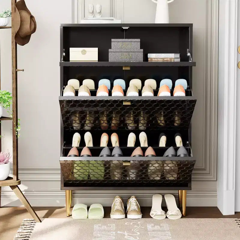 CLIHOME 24 Pair Entryway Shoe Storage Organizer Cabinet Flip Drawers Closet Shoe Rack Shelf Organizer