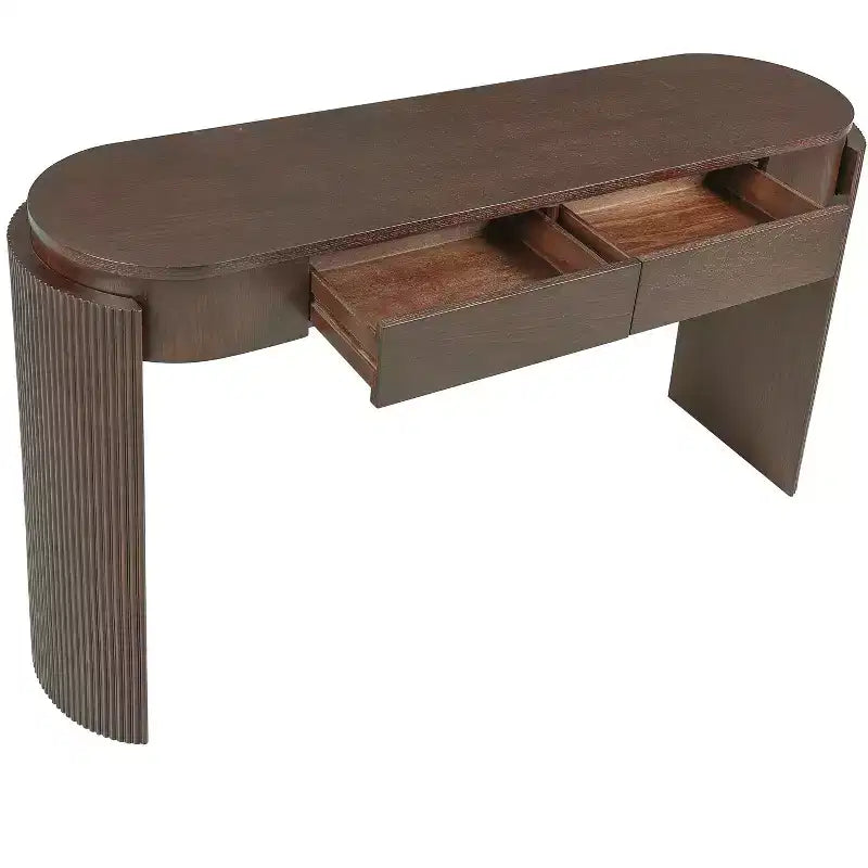 Merax Modern Oval-Top Console Table with Fluted Curved Legs & Dual Hidden Drawers