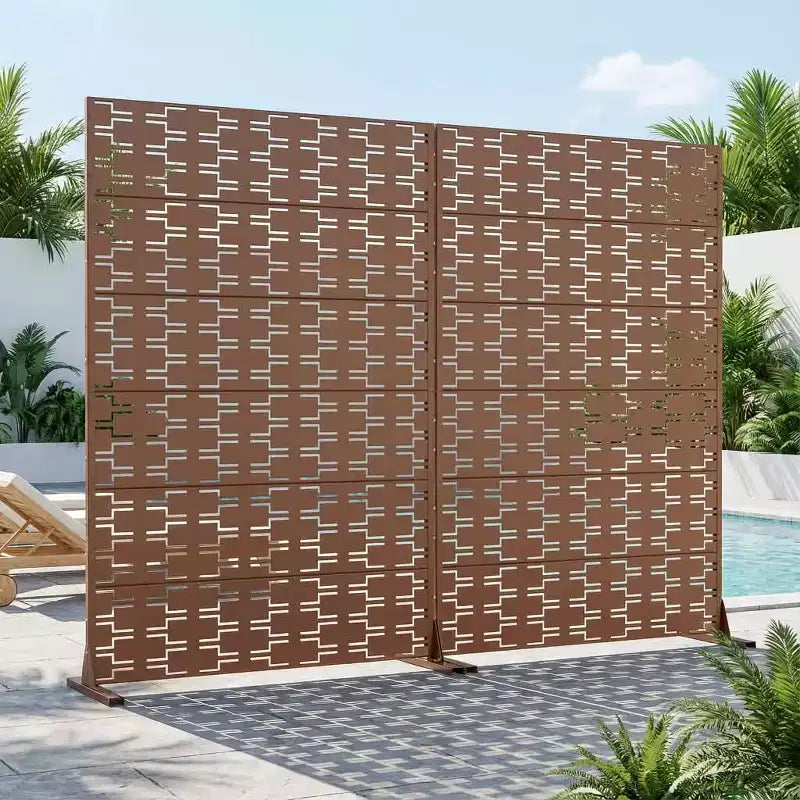 MAYEERTY Brick 01 Brown Galvanized Steel Room Divider, 72x47x16, 6-Piece Double-Sided Rustproof Privacy Screen