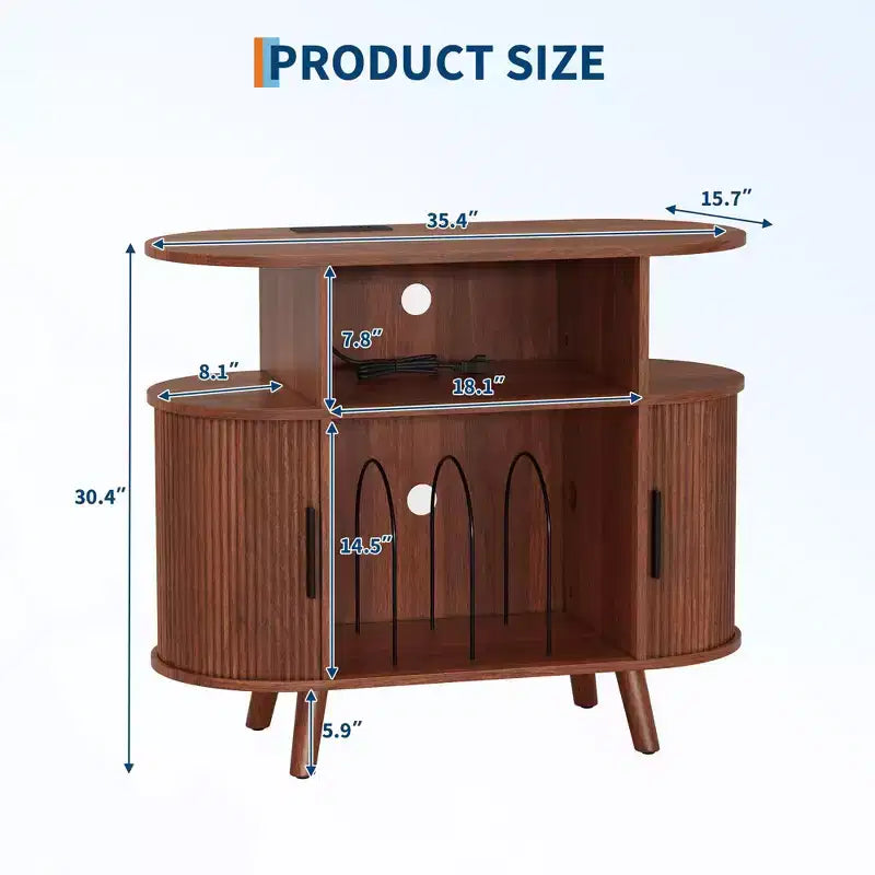 Mid-Century Modern Record Player Stand, Wooden Turntable Shelf, Open Vinyl Storage Cabinet, for Living Room, Bedroom