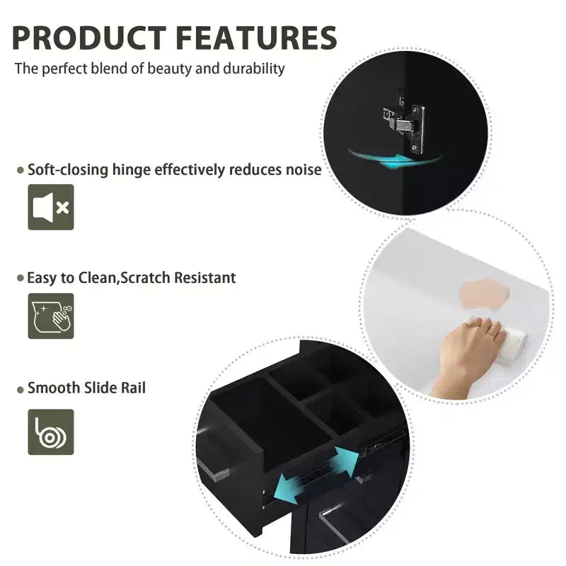 Meuble-lavabo de salle de bain à évier simple de 76 cm avec armoire et 3 tiroirs – Noir / Bleu / Vert / Indigo / Blanc