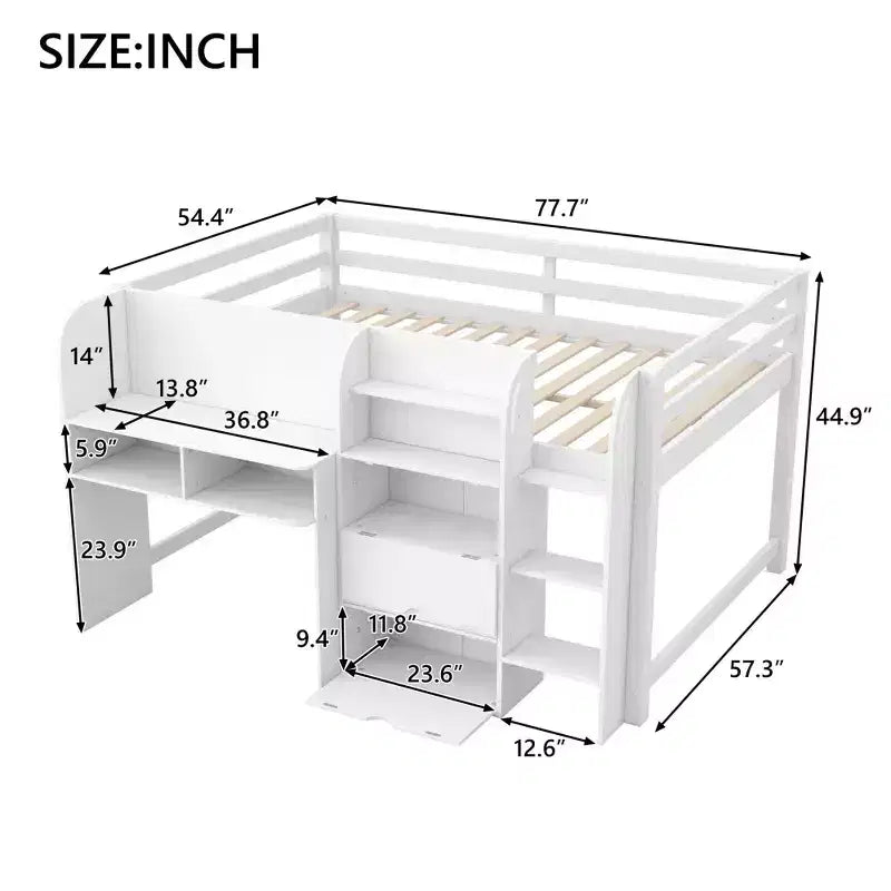 Pink/White Low Loft Bed with Desk, Storage & Whiteboard – Twin, 1-Person