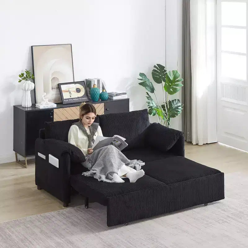 64.5 3-in-1 Convertible Corduroy Sleeper Sofa Bed with Pullout Bed