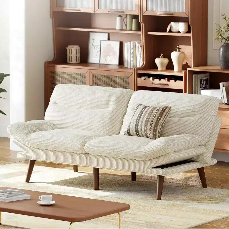 66-inch corduroy sofa bed with adjustable backrest and armrests, suitable for small spaces, living rooms, or offices as a futon sofa.