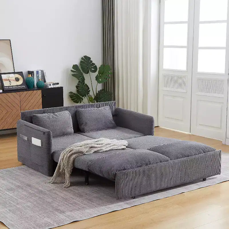 64.5 3-in-1 Convertible Corduroy Sleeper Sofa Bed with Pullout Bed