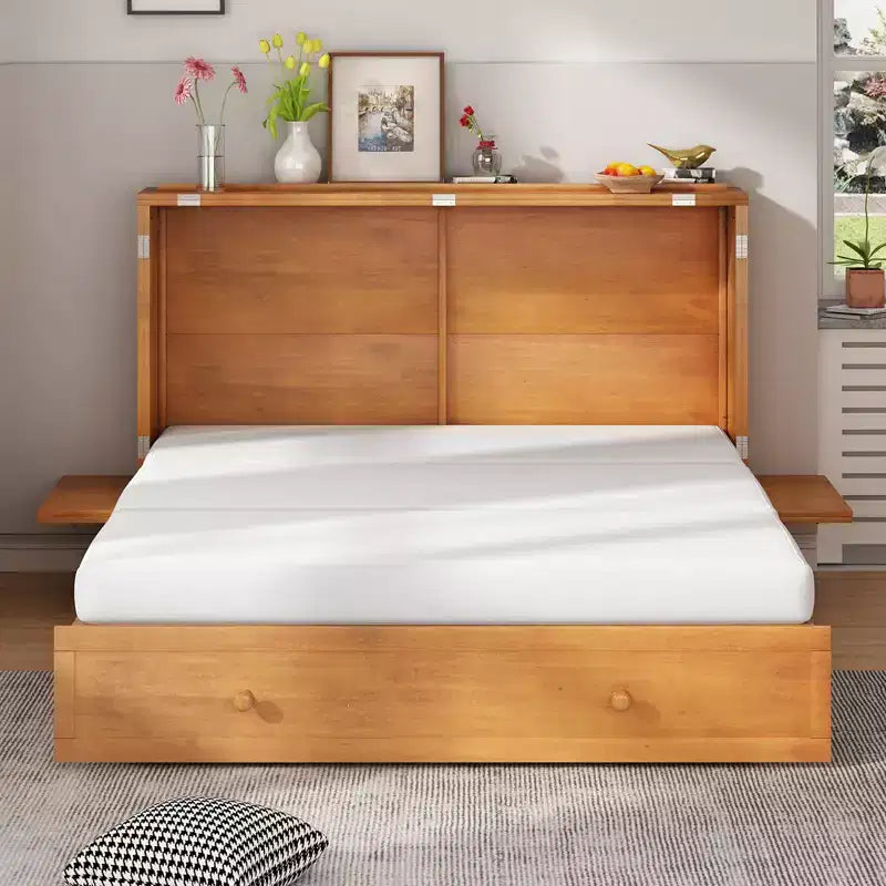 Mjkone Murphy Bed Queen,Cube Cabinet Chest Bed with Charging Station&Storage Space