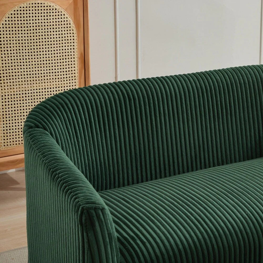 Corduroy Fabric Upholstered 2-Seat Sofa with Wooden Walnut Legs