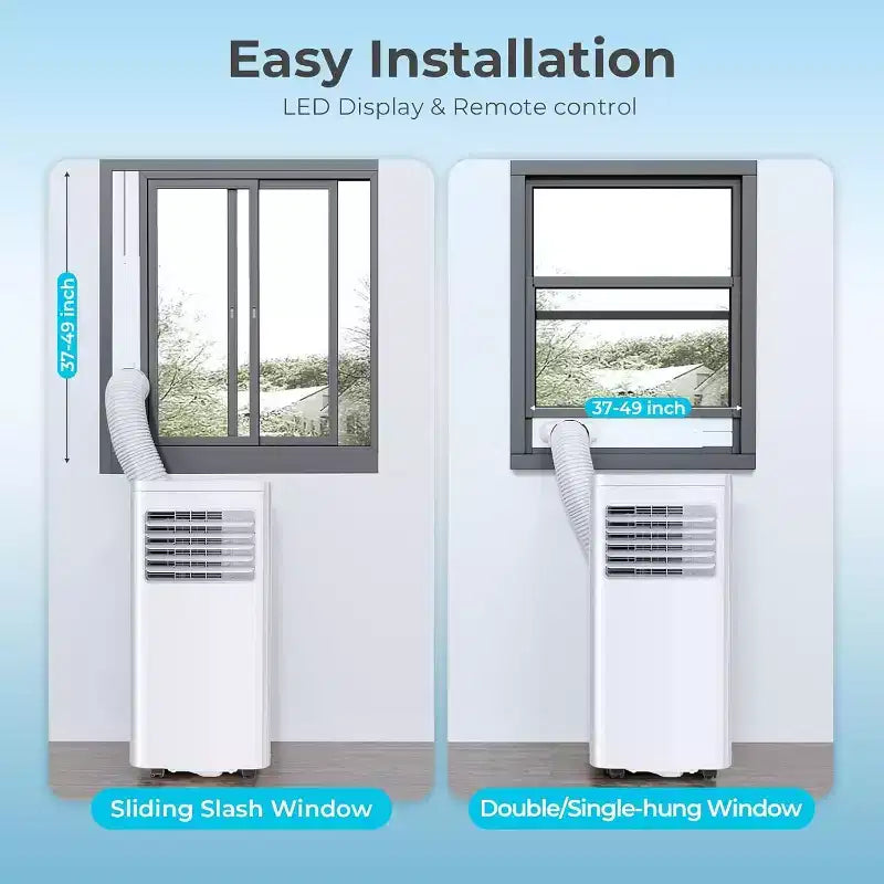 8,000 BTU Portable AC, 3-in-1 Unit with 4 Modes, Timer, LED Display, Remote & Install Kit, for Bedroom/Living Room/Office, White.