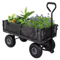 Heavy Duty Steel Garden Cart Wagon, 500 Lbs, Folding Utility Wagon with Removable Mesh Sides & Liner, 10 Pneumatic Tires, Pull Handle