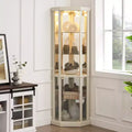 Vitrine d'angle avec portes et étagères en verre, Meuble de présentation d'angle pour salon
