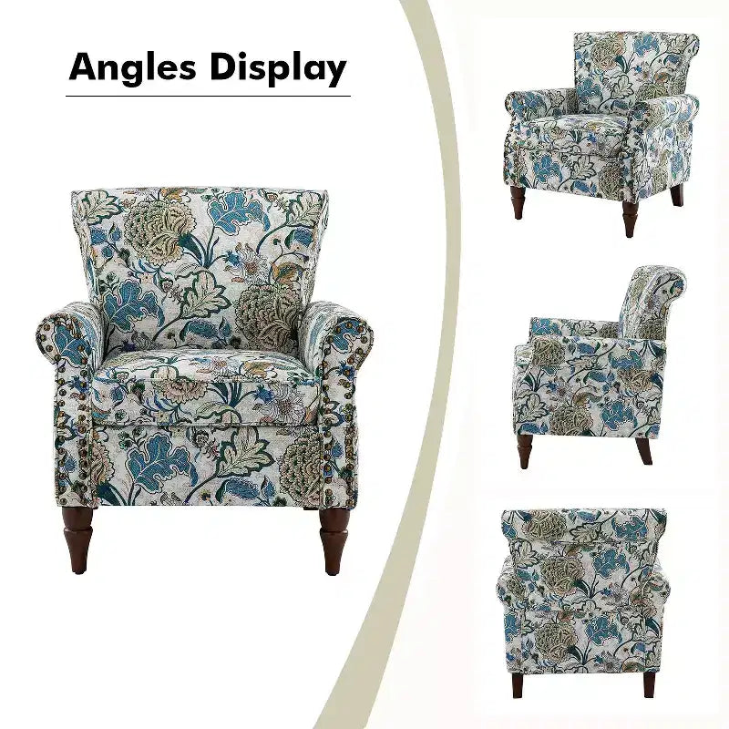 Araceli Traditional Wooden Upholstered Floral Armchair with Wingback and Nailhead Trim| ART OF LIVING DESIGNS