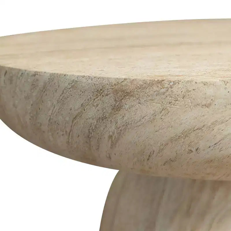 Round Fiberstone Pedestal Coffee Table, Indoor & Outdoor Sculpted Accent Table with Anti-Slip Foot Pads