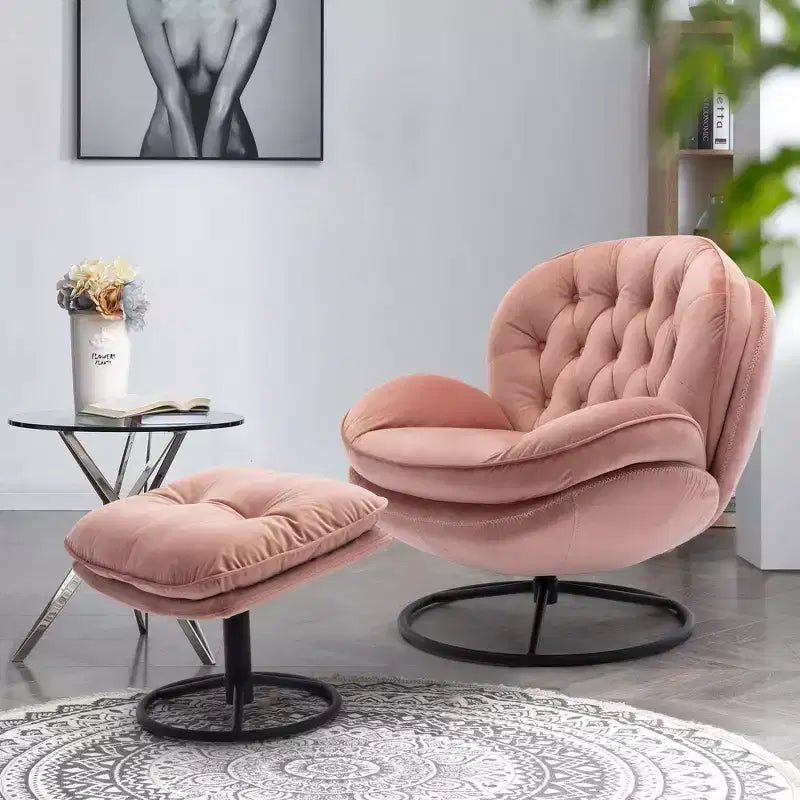 Okak Velvet Accent Chair with Ottoman,Modern Mid-Century Style Armless Living Room Chair,Soft Comfy Sitting Chair for TV Watching,Gaming