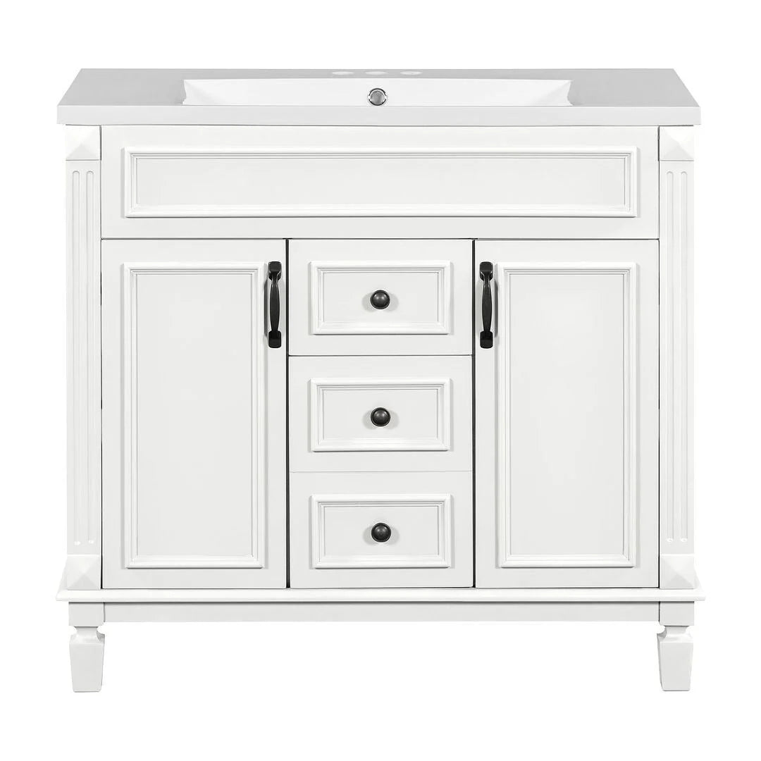 36'' Modern Bathroom Vanity with Top Sink and Mirror Cabinet,2 Doors and 2 Drawers