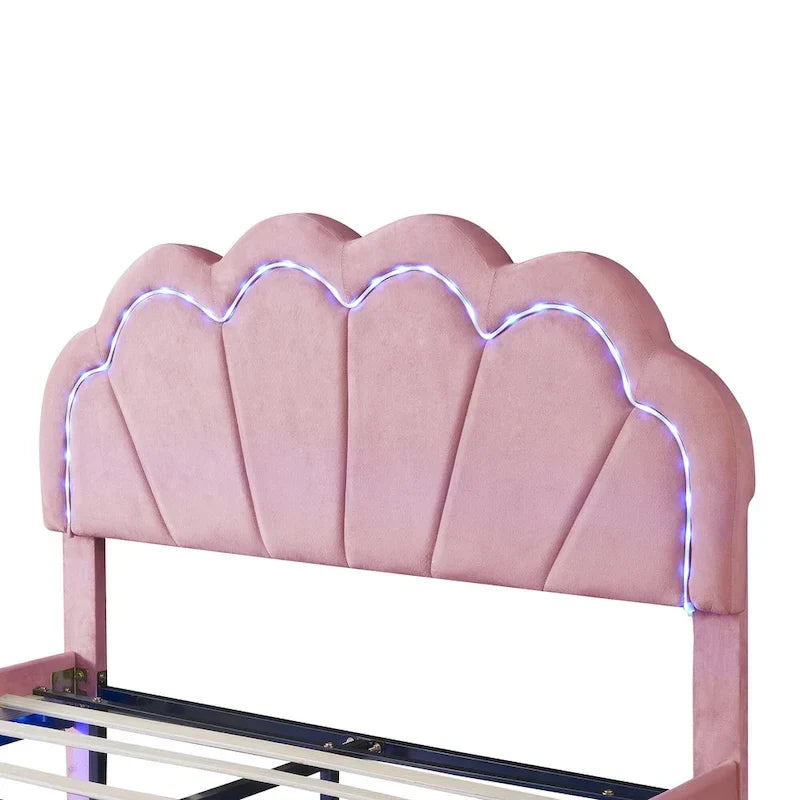 2-Pieces Bedroom Sets Full LED Platform Bed with Storage Ottoman