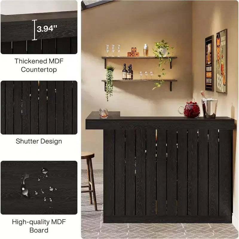 Lantine L-Shaped Home Bar Unit, 4-Tier Corner Liquor Bar Table with Storage Shelves and Wine Glasses Holder for Home Pub