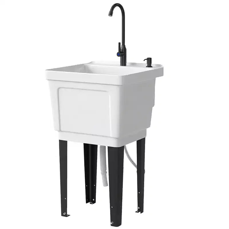 Portable Utility Sink Laundry Tub, Freestanding Laundry Sink with Faucet Soap Dispenser Hoses