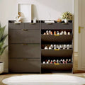 Modern White Shoe Cabinet with 3 Flip Drawers & 2 Small Drawers & Hook, Slim Fluted Shoe Storage Organizer, Narrow Entryway Cabinet