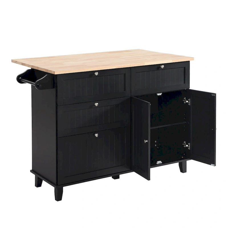 TOPMAX Kitchen Island Set with Drop Leaf and 2 Seatings, Dining Table Set with Adjustable Shelf, Drawers and Towel Rack