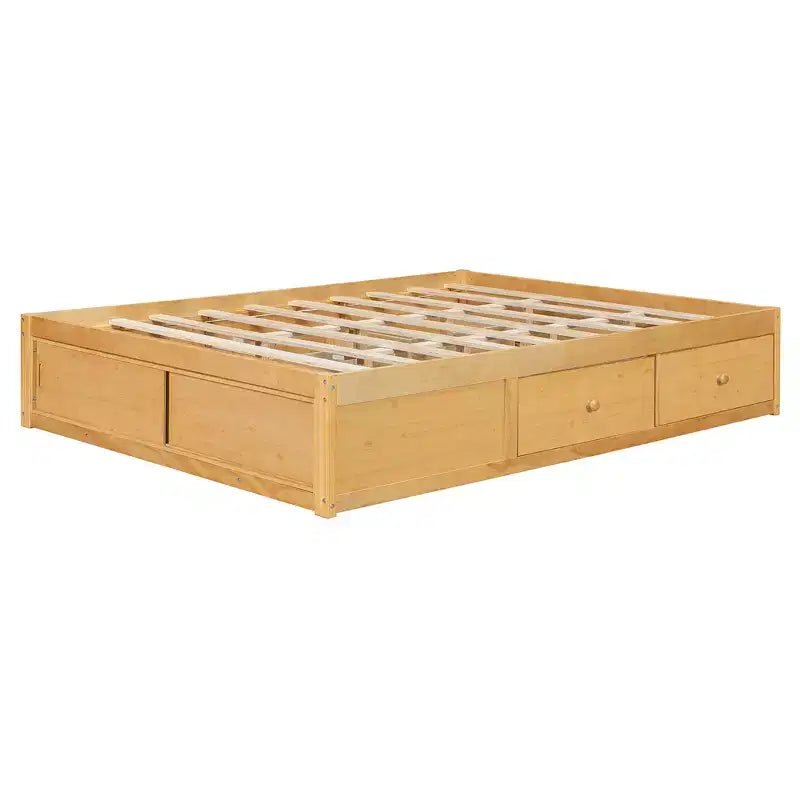 Whisen Queen Platform Bed Frame with 4 Storage Drawers and Footboard Storage