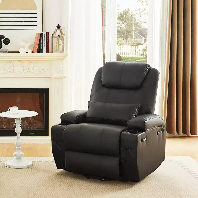 Bestier 34.6'' Electric Power Lift Asist Recliner Chair with Massage and Heat, Fax Leather Reclining Chair with Side Pockets & Cup Holders