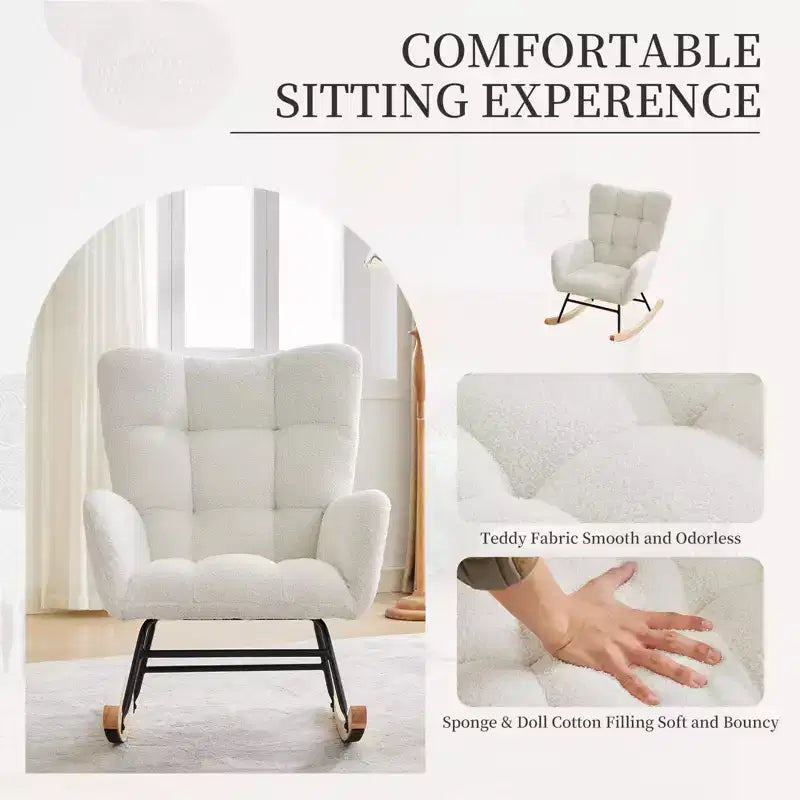 Fauteuil à bascule pour chambre d'enfant, Fauteuil à bascule pour salon pour l'allaitement, Fauteuils d'appoint confortables pour chambre à coucher, Fauteuils rembourrés en peluche Teddy pour l'intérieur