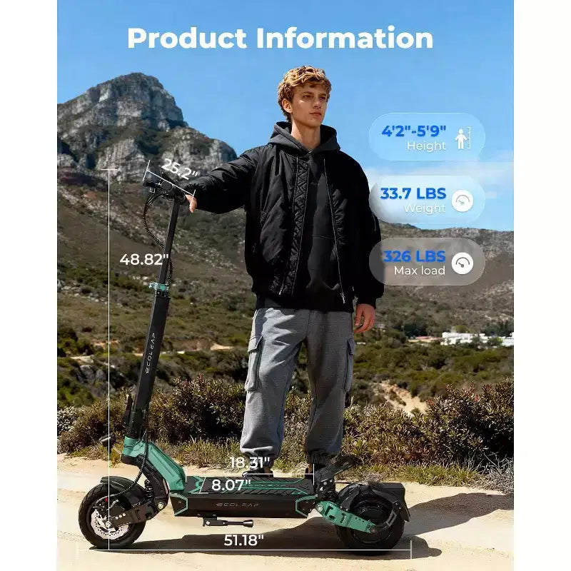 ECOLEAP L7 Electric Scooter for Adults, 1500W Peak Motor, 28MPH, 50Mile Range, Dual Suspension, Front & Rear Disc Brakes, UL