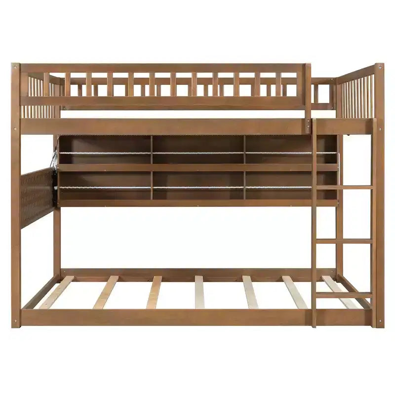 Luxystar Full Over Full Modern Low Bunk Bed With Storage Lighted Shelves And Pegboard