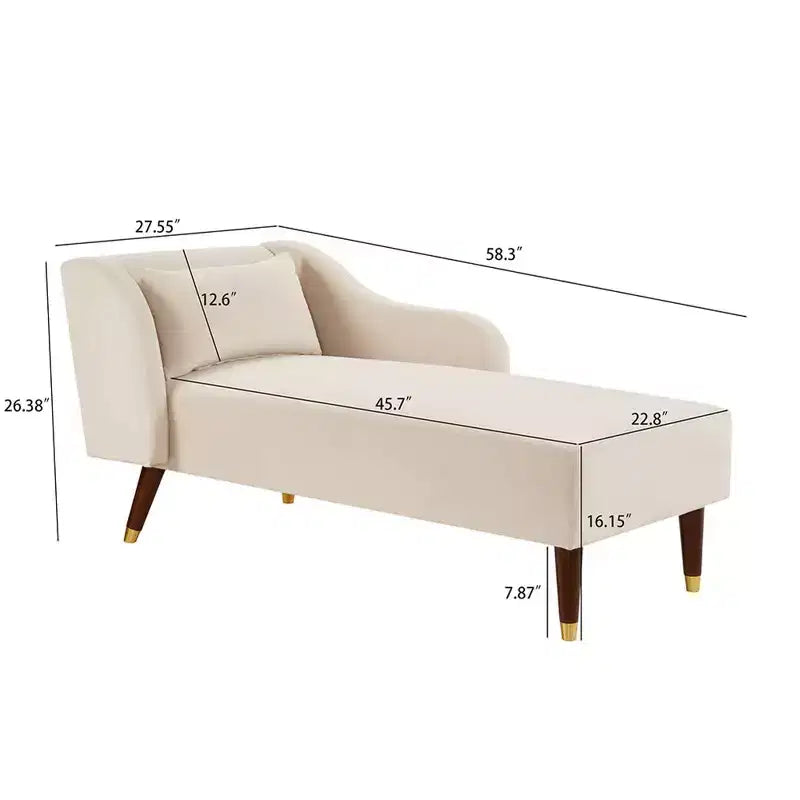 Chaise longue moderne en velours, chaise longue rembourrée avec accoudoir incurvé, canapé-lit de salon pour chambre, bureau, salon