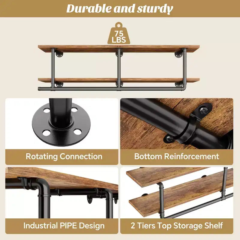 Étagère à vêtements 2 niveaux Besiost avec tringle à suspendre, étagères à vêtements avec étagère supérieure